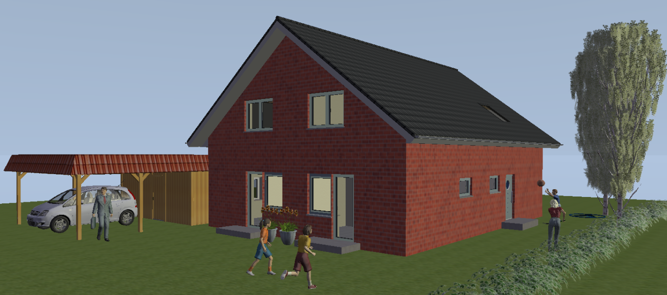 Young House, mit hohen Eigenleistungsanteil und großer Innenspielfläche für 2 Kinder ( Prg.: CadVilla ).